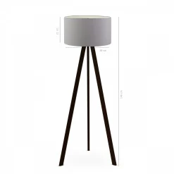 Lampadaire trépied effet bois noir, abat-jour gris Ø38 cm KILIS