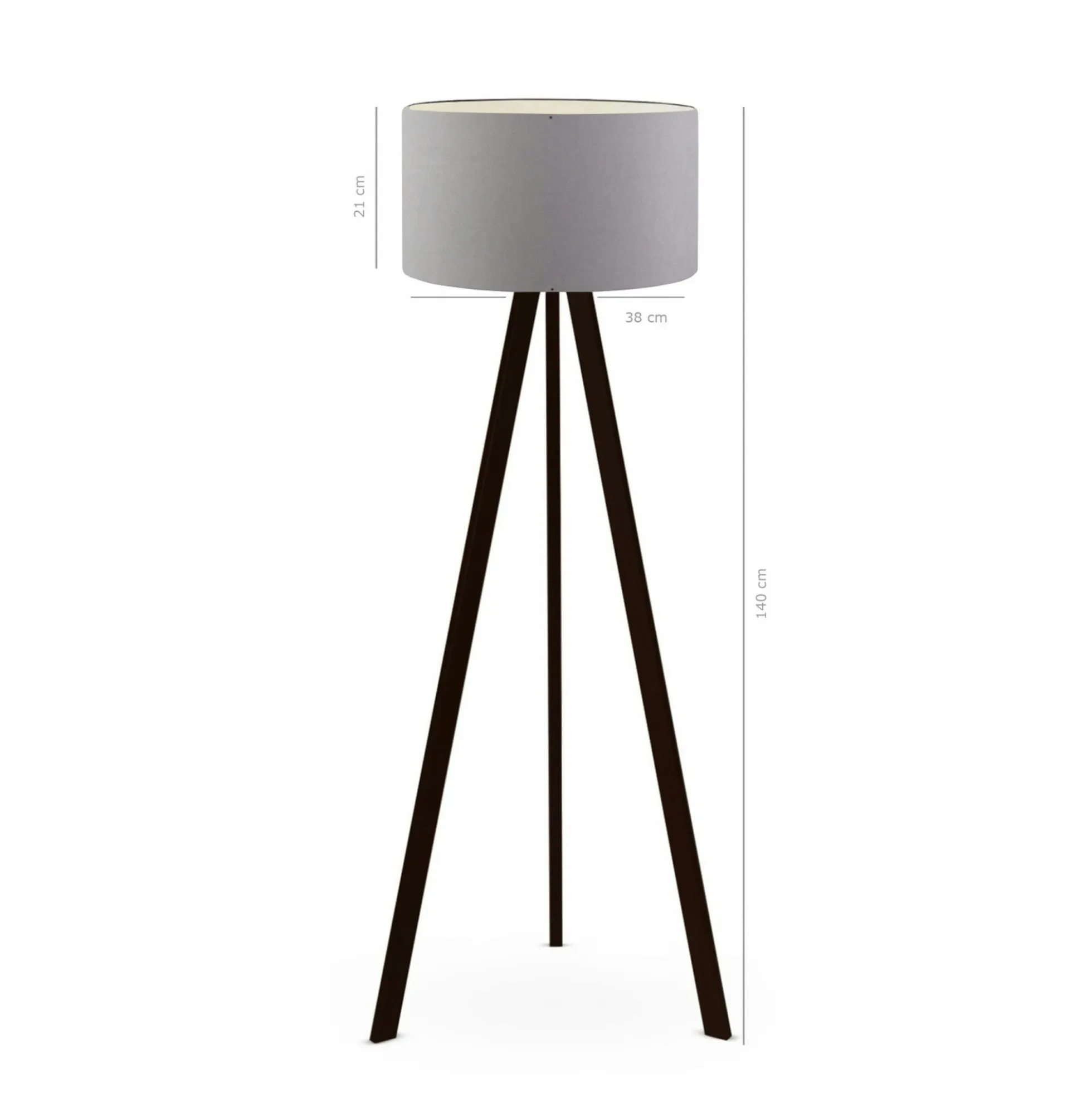 Lampadaire trépied effet bois noir, abat-jour gris Ø38 cm KILIS
