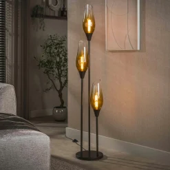 Lampadaire verre fumé métal 3 abat-jour NIAGARA
