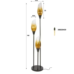 Lampadaire verre fumé métal 3 abat-jour NIAGARA