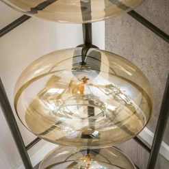 Lampadaire vintage anneaux en verre ambré NIAGARA