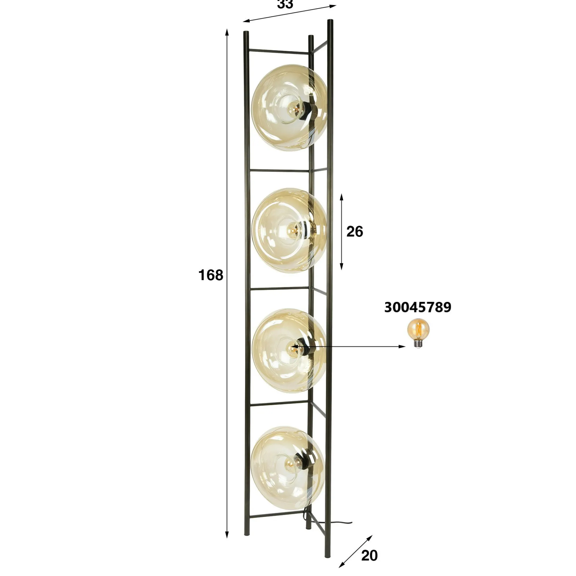 Lampadaire vintage anneaux en verre ambré NIAGARA