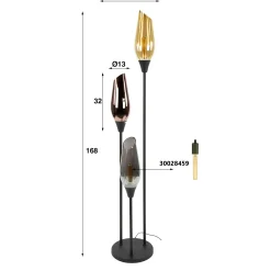 Lampadaire vintage avec abat-jour en verre forme torche NIAGARA