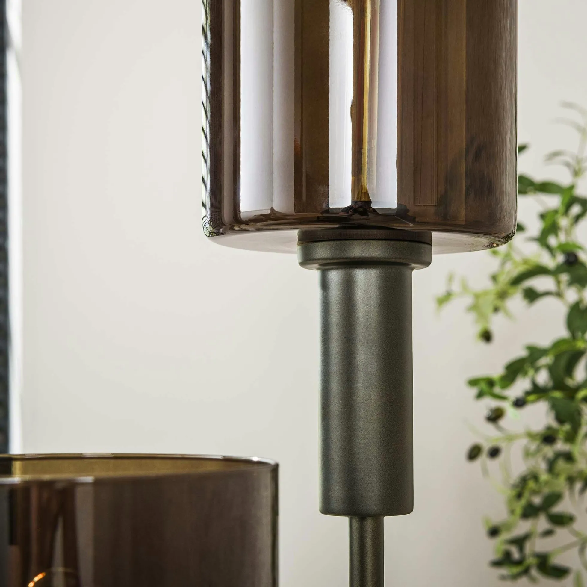 Lampadaire vintage en verre brun – 3 lampes, tiges bronze NOVA