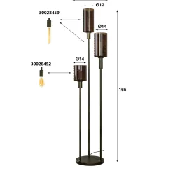 Lampadaire vintage en verre brun – 3 lampes, tiges bronze NOVA
