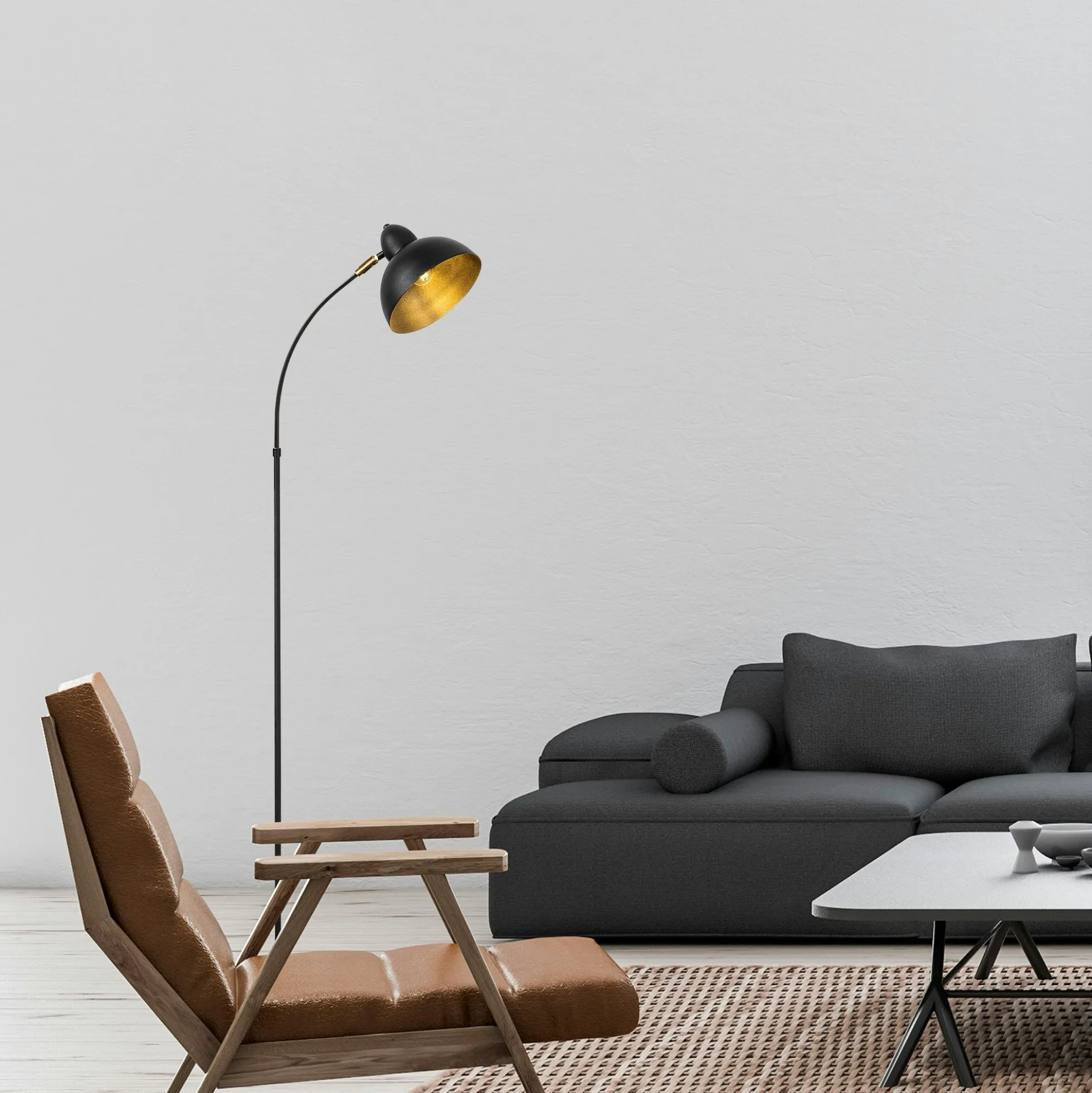 Lampadaire vintage noir & doré avec abat-jour orientable SILE
