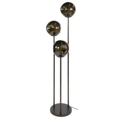 Lampadaire vintage verre brun 3 globes sur tige bronze NIAGARA