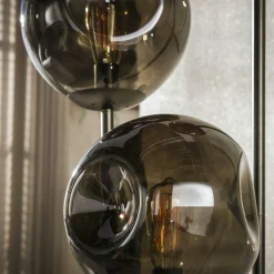 Lampadaire vintage verre brun 3 globes sur tige bronze NIAGARA