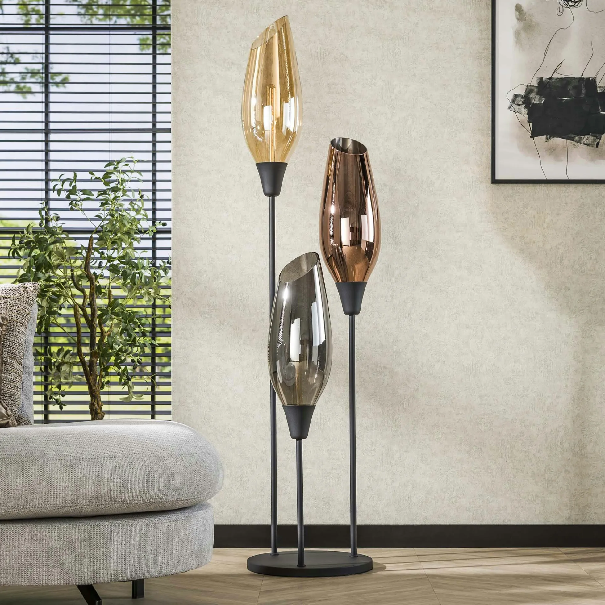 Lampadaire vintage XL avec abat-jour en verre forme torche NIAGARA
