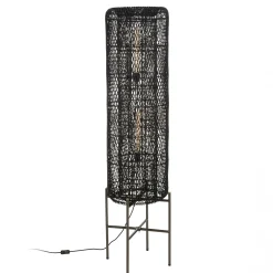 Lampadaire 39x39cm rotin couleur noire pieds acier FOLELLI