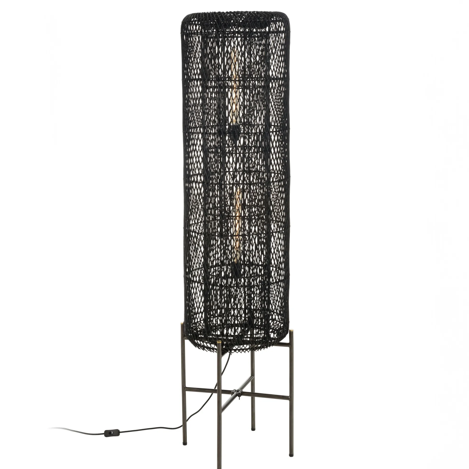 Lampadaire 39x39cm rotin couleur noire pieds acier FOLELLI