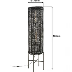 Lampadaire 39x39cm rotin couleur noire pieds acier FOLELLI