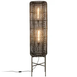 Lampadaire 39x39cm rotin couleur noire pieds acier FOLELLI