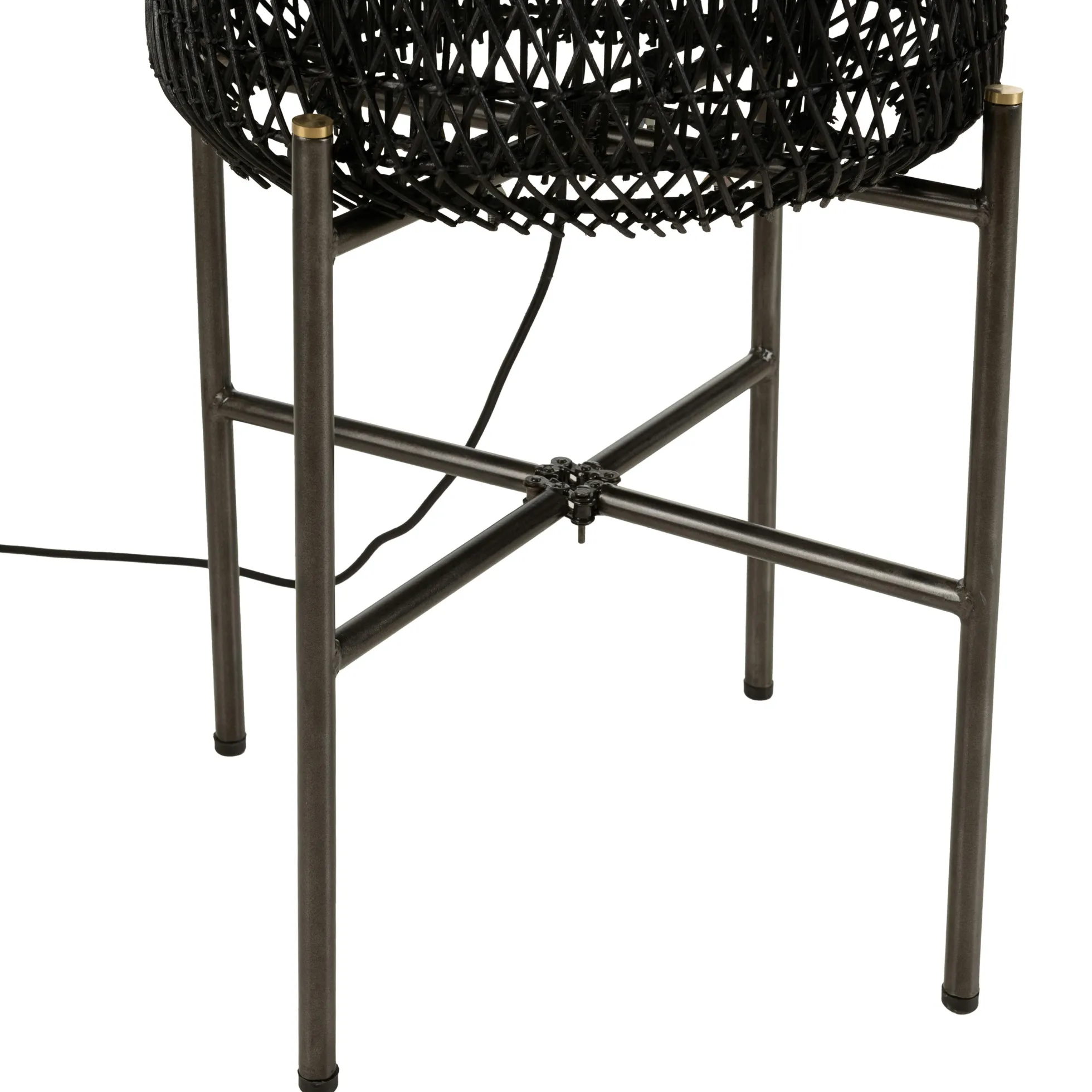 Lampadaire 39x39cm rotin couleur noire pieds acier FOLELLI