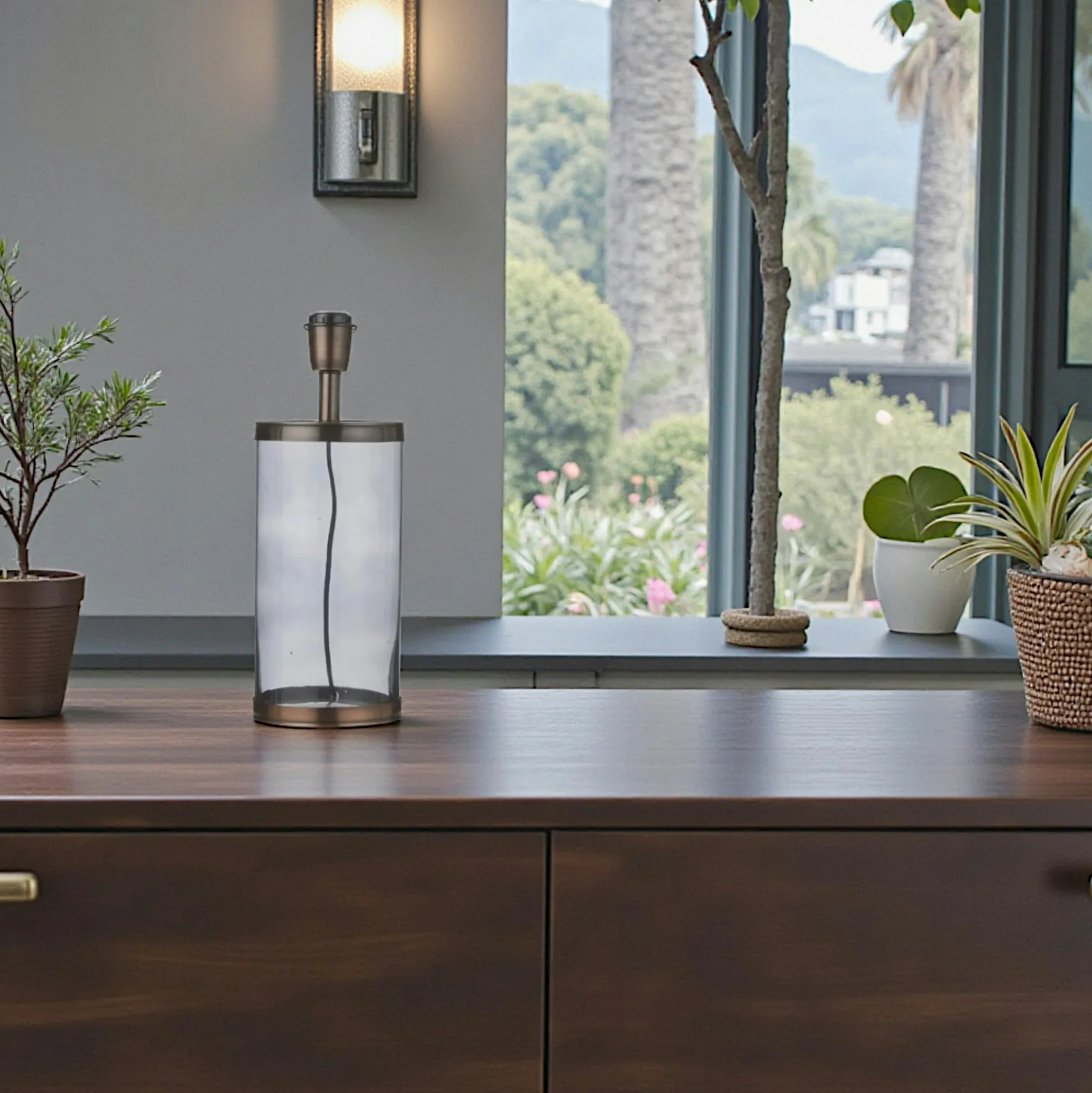 Lampe Cylindrique en métal cuivré en verre grisé D15xH30cm