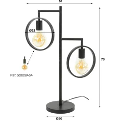 Lampe décorative 2 anneaux, finition charbon RALF