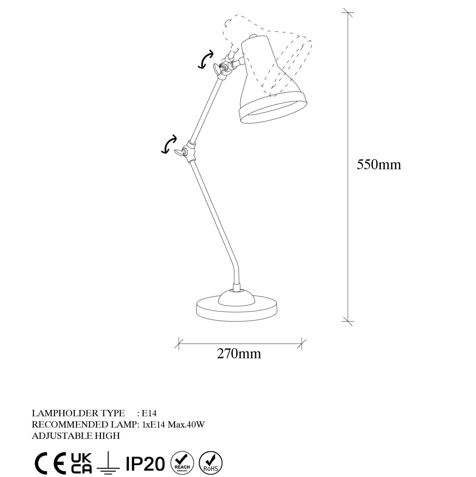 Lampe de bureau articulée vintage, finition dorée SILE