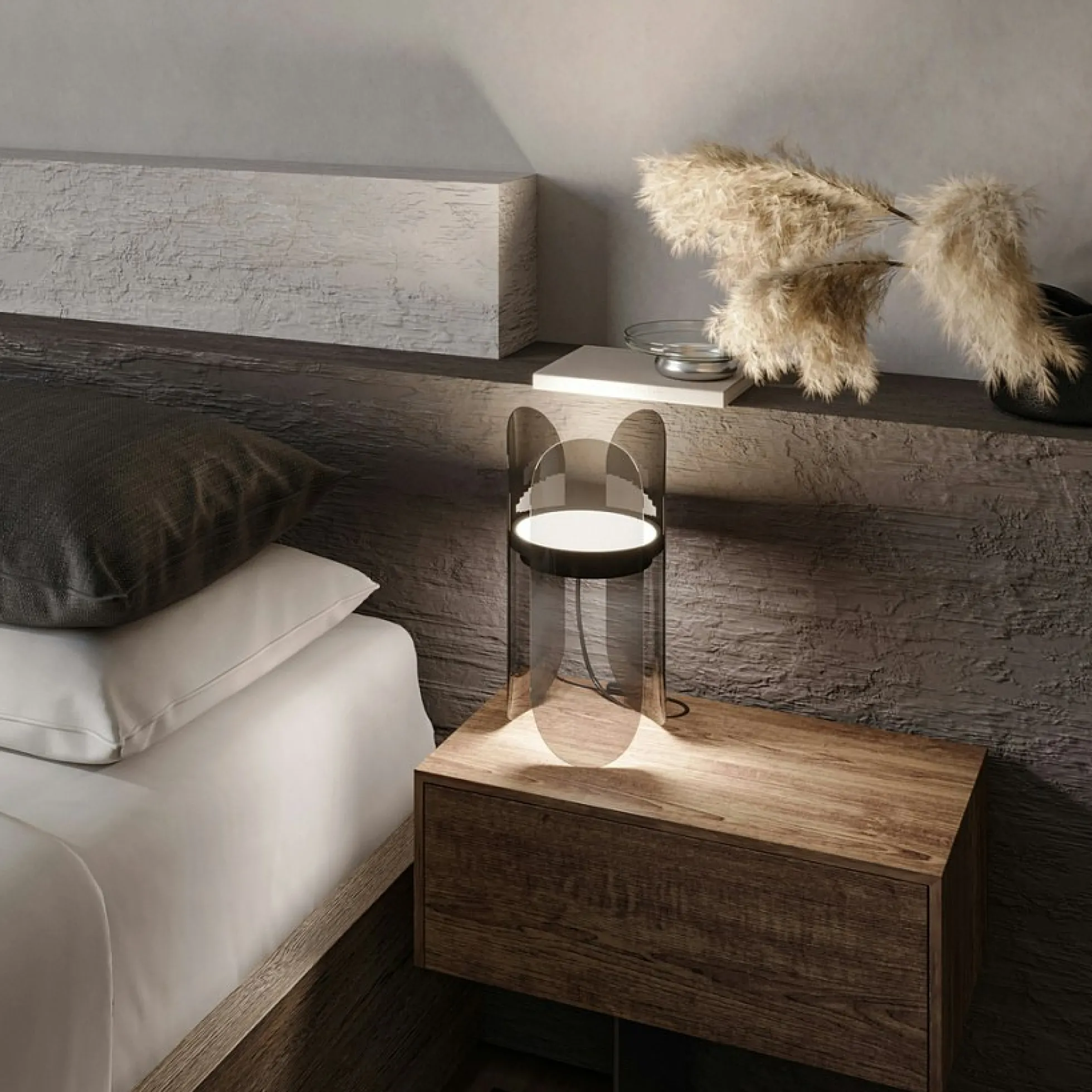 Lampe de chevet moderne en verre fumé – forme corolle ELY