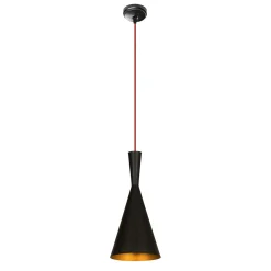 Lampe de chevet suspendue noire mat câble rouge, forme cône SILE