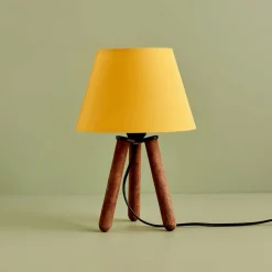 Lampe de chevet trépied moderne, abat-jour jaune KILIS