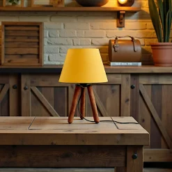 Lampe de chevet trépied moderne, abat-jour jaune KILIS