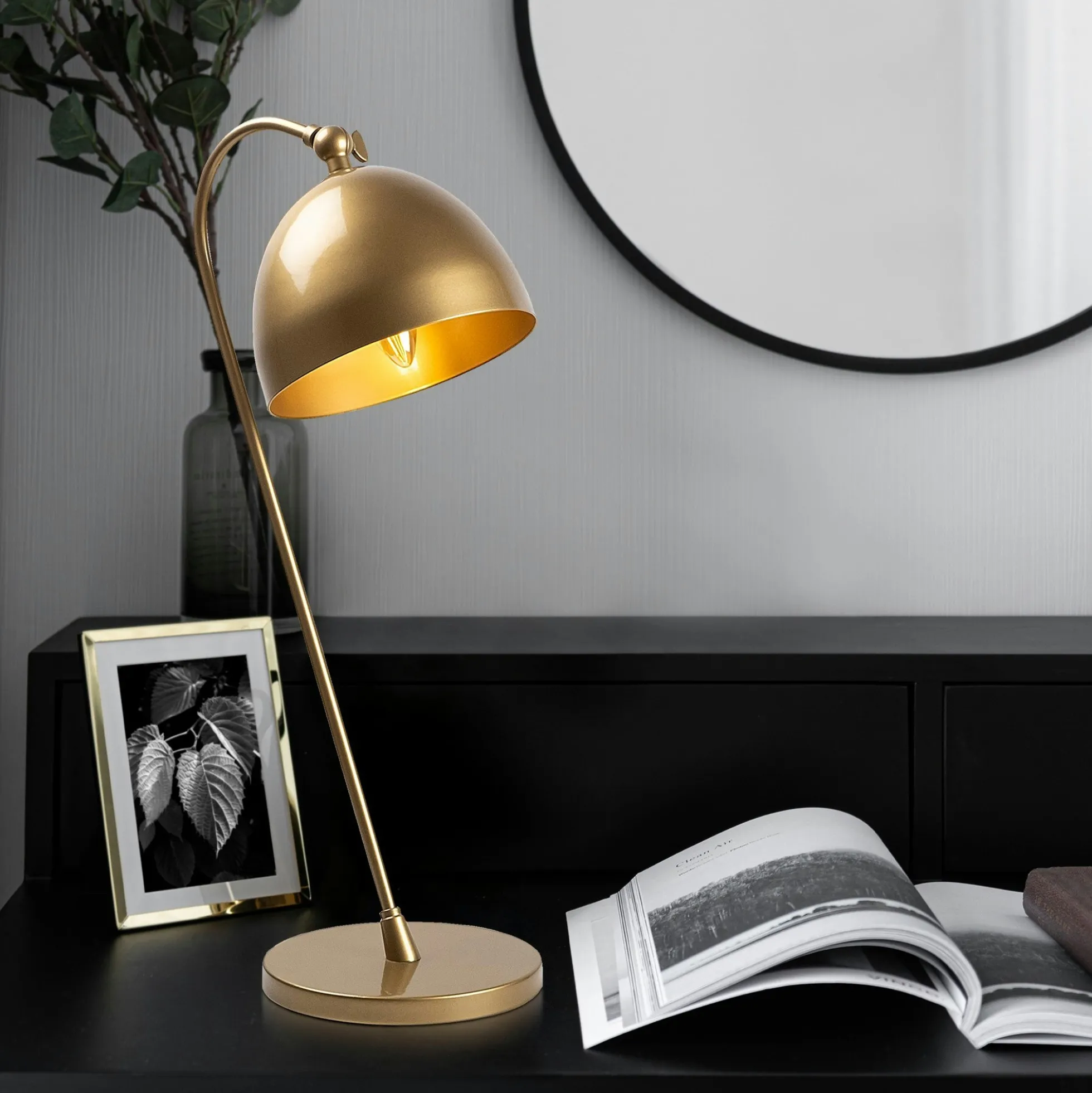 Lampe de chevet vintage cuivrée, abat-jour rond orientable SILE
