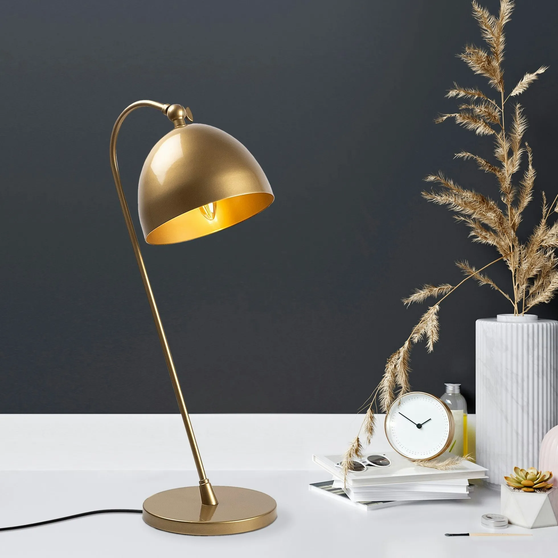 Lampe de chevet vintage cuivrée, abat-jour rond orientable SILE