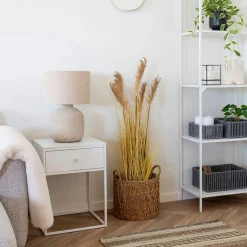 Lampe de salon beige céramique et tissu KARS