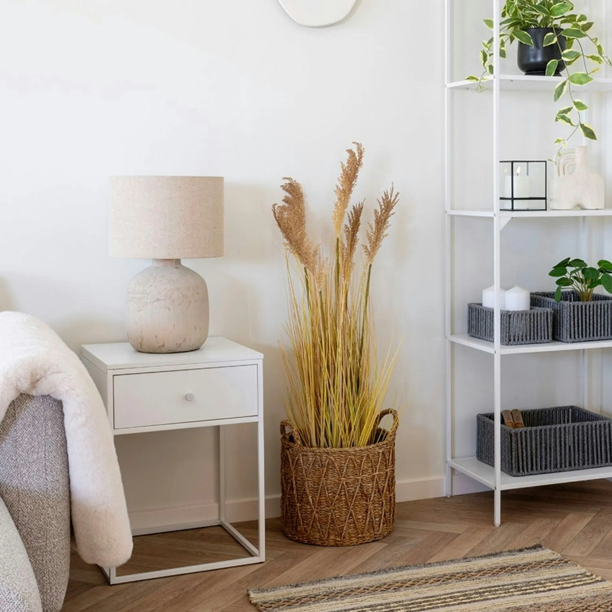 Lampe de salon beige céramique et tissu KARS
