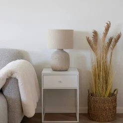 Lampe de salon beige céramique et tissu KARS
