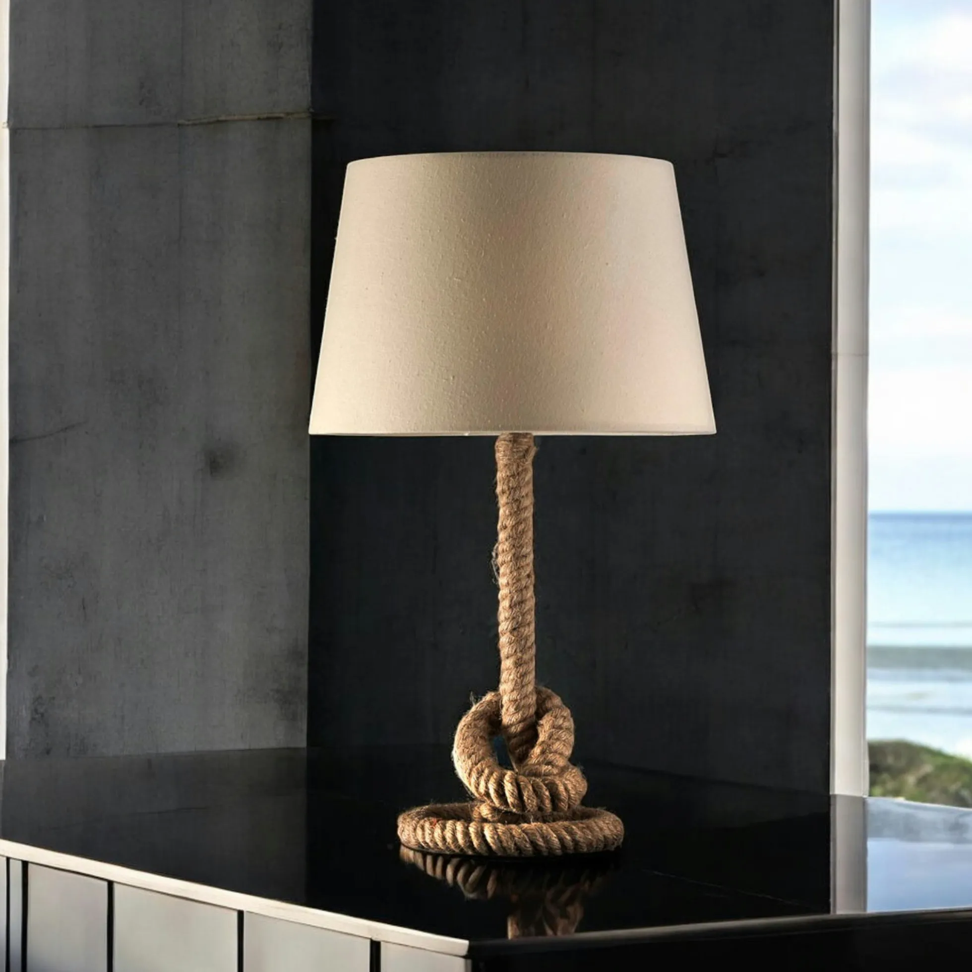 Lampe de salon corde nouée
