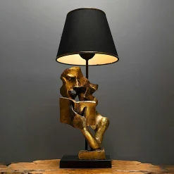 Lampe de salon décorative noire & or, visages et livre SILE