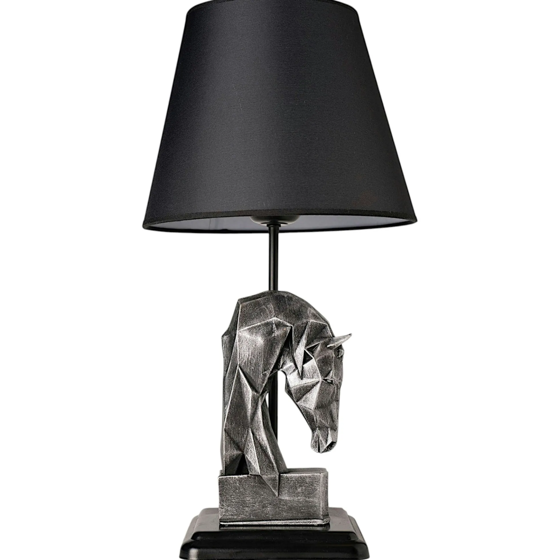 Lampe de salon décorative noire, tête de cheval argentée SILE