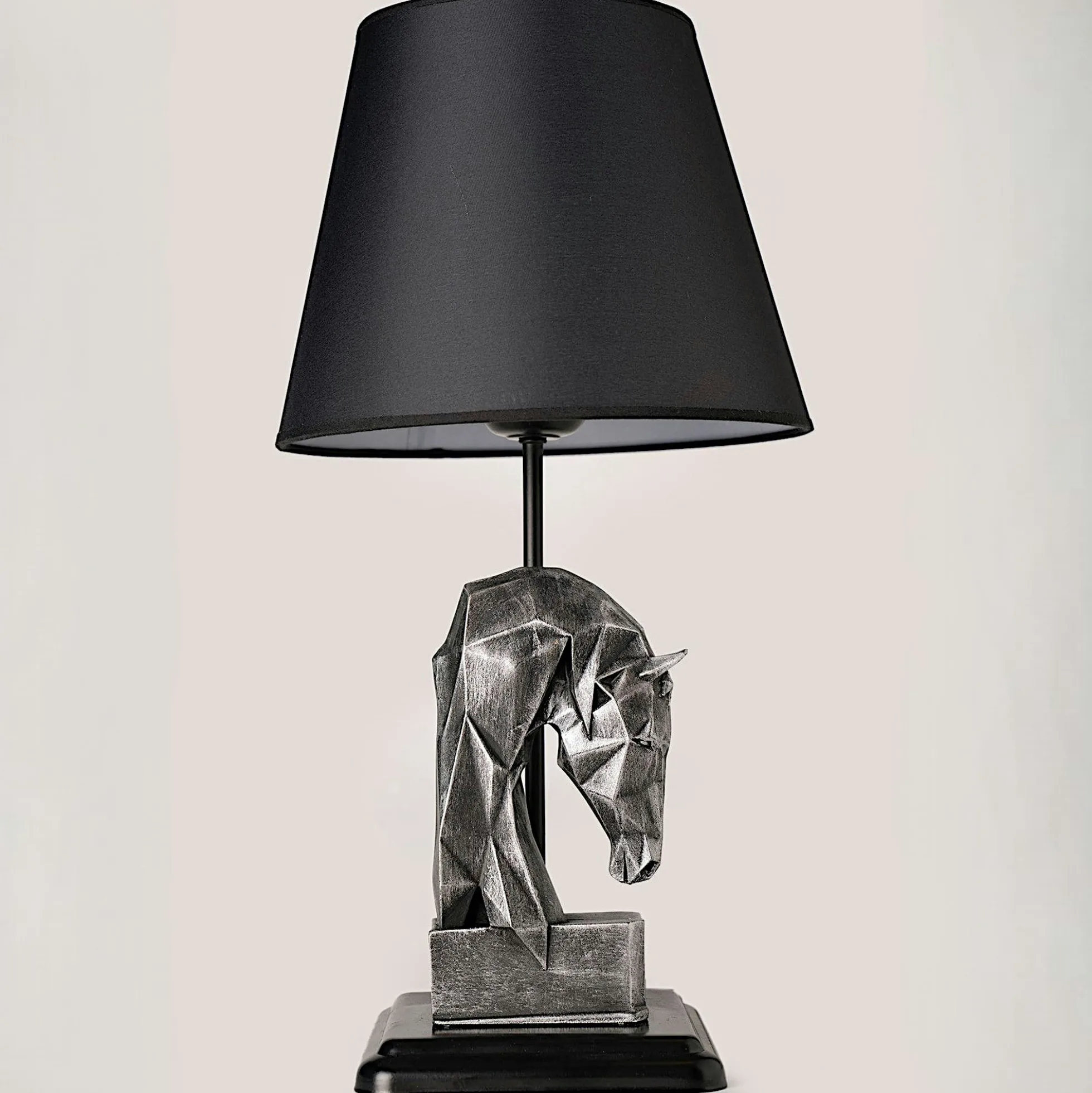 Lampe de salon décorative noire, tête de cheval argentée SILE