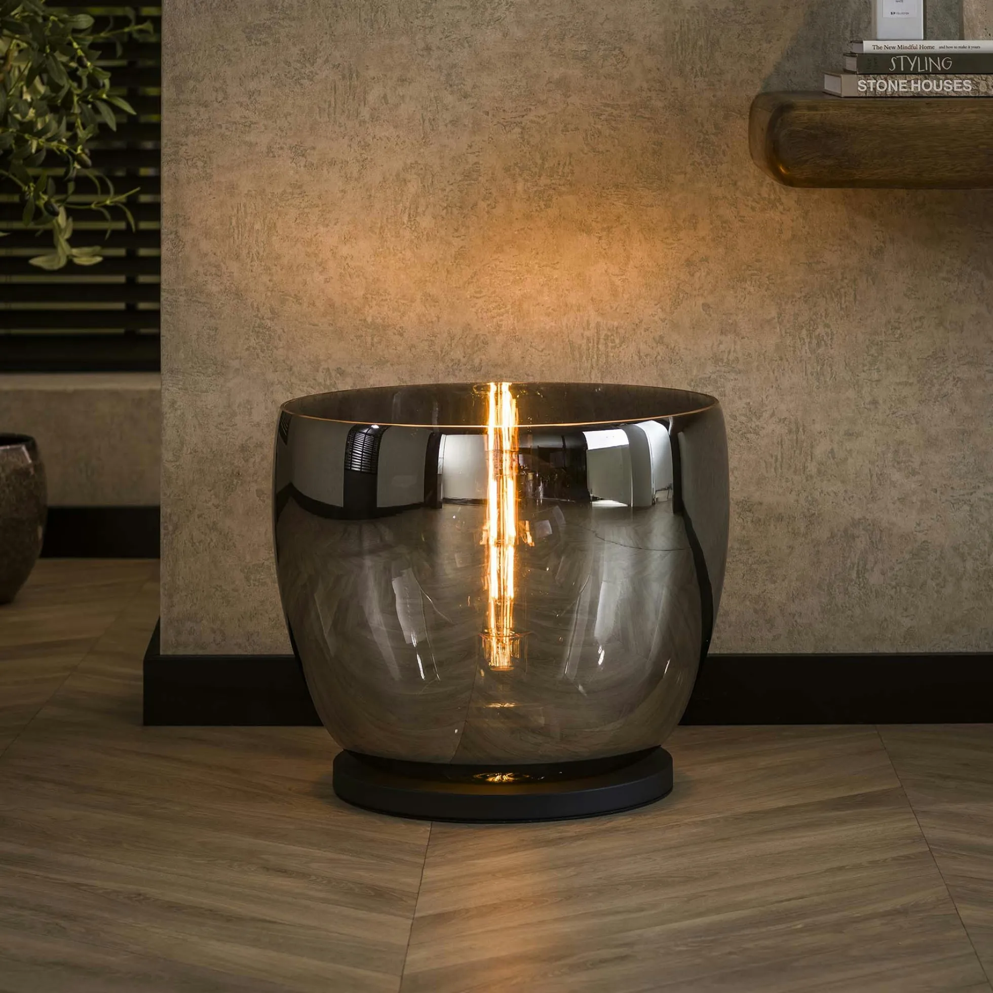 Lampe de salon moderne avec vasque en verre gris fumé 41 cm NIAGARA