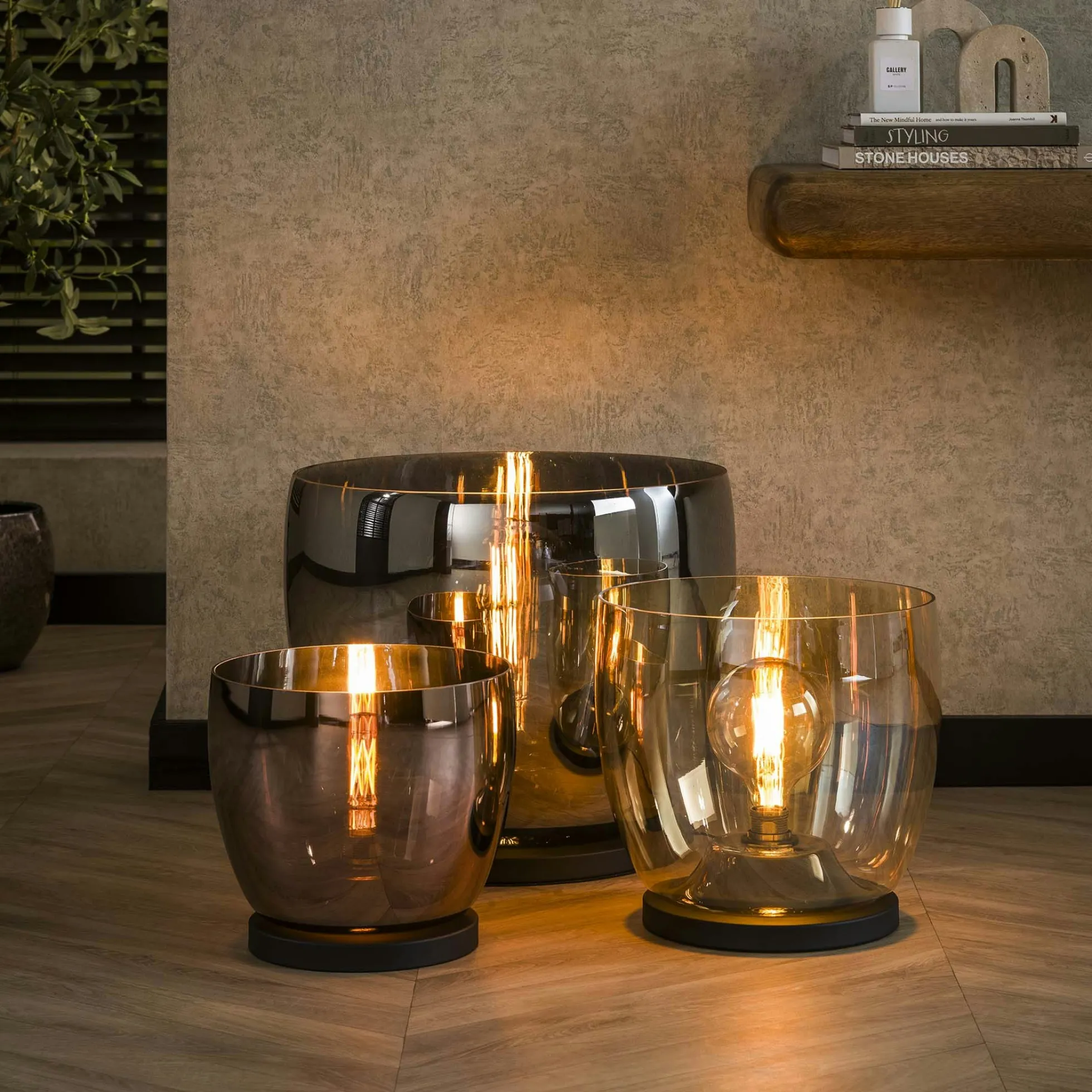 Lampe de salon moderne avec vasque en verre ambré 41 cm NIAGARA