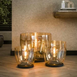 Lampe de salon moderne avec vasque en verre ambré 41 cm NIAGARA