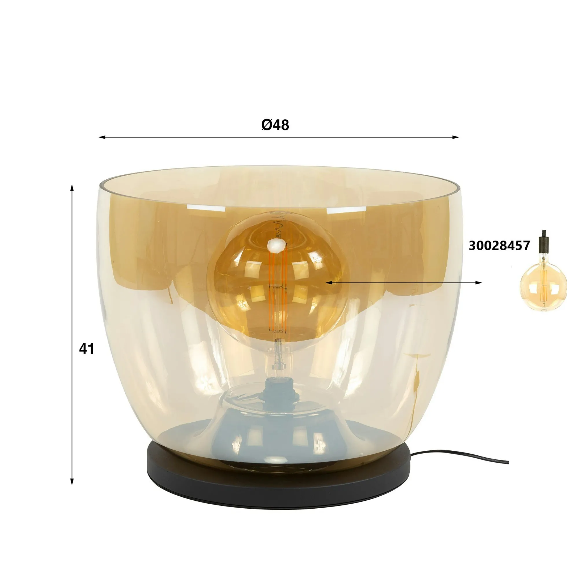 Lampe de salon moderne avec vasque en verre ambré 41 cm NIAGARA