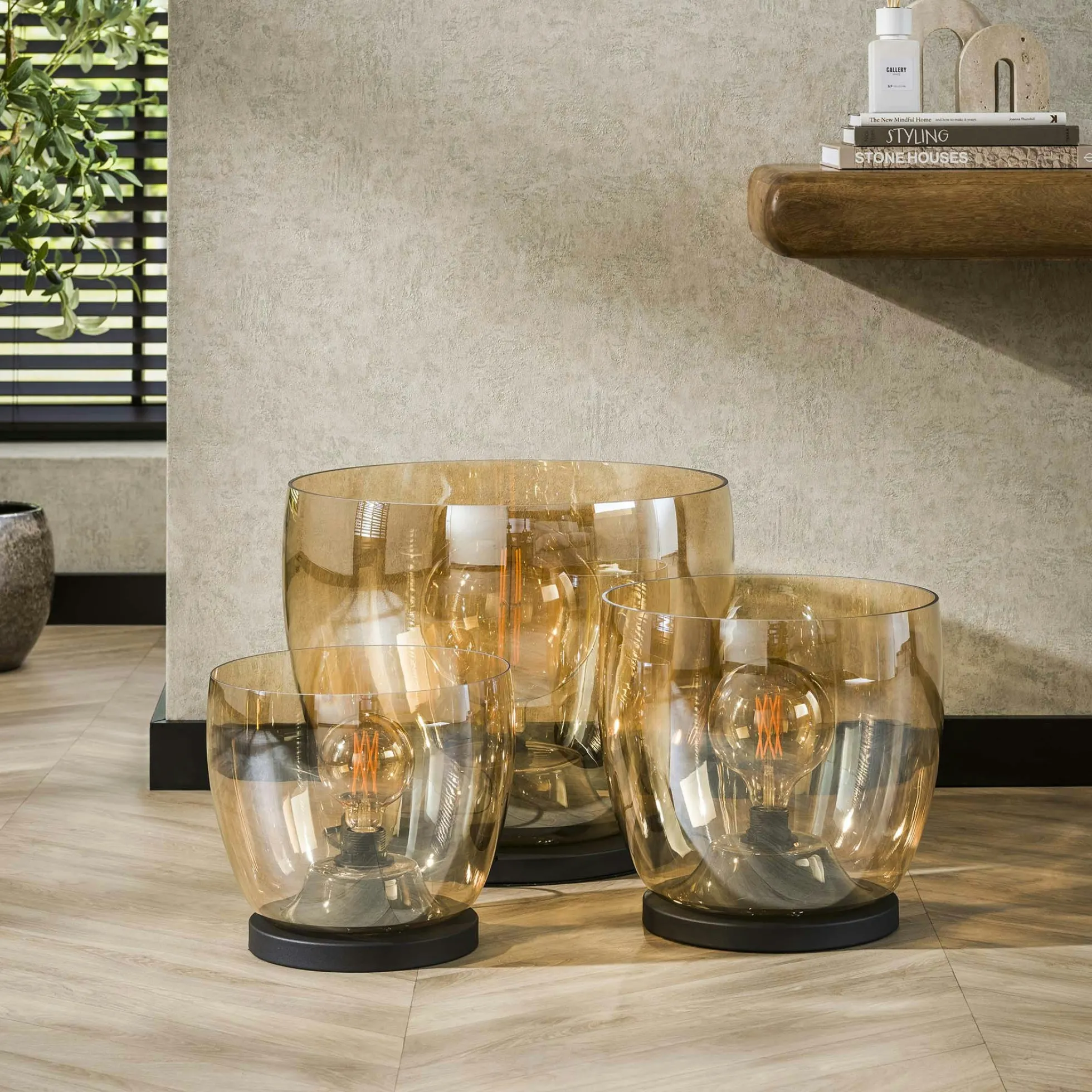 Lampe de salon moderne avec vasque en verre ambré 32 cm NIAGARA