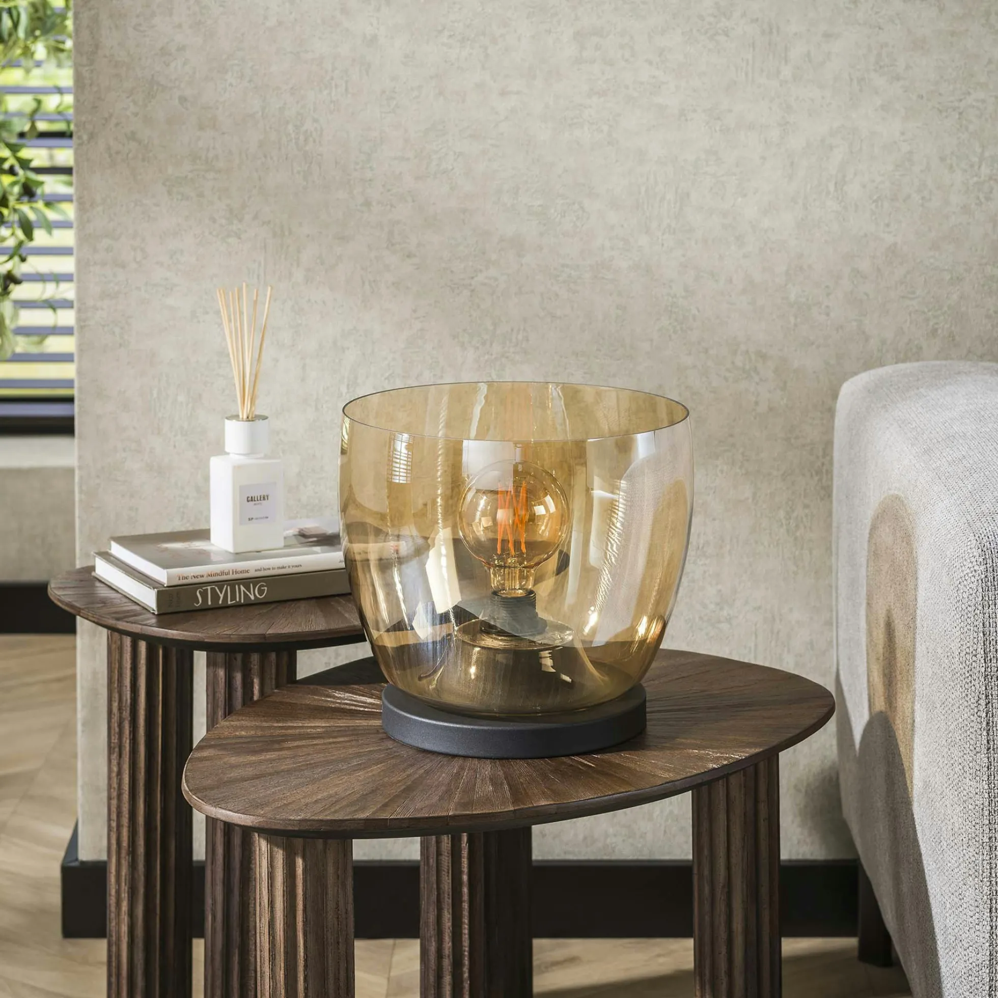 Lampe de salon moderne avec vasque en verre ambré 27 cm NIAGARA