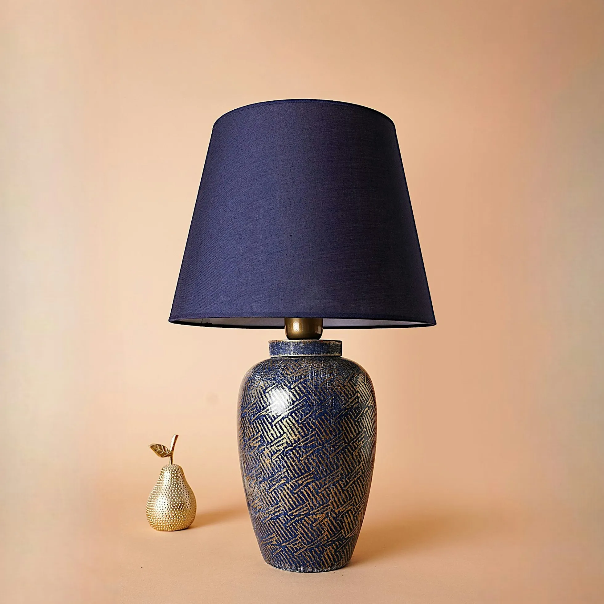 Lampe de salon moderne bleue avec motifs dorés KARS