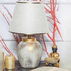Lampe de salon moderne chic dorée, abat-jour écru KARS