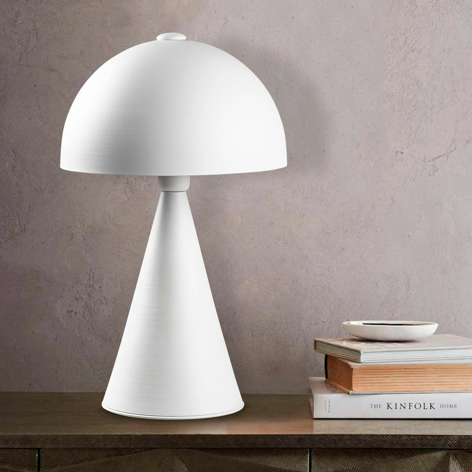 Lampe de table design blanche, abat-jour rond vintage SILE