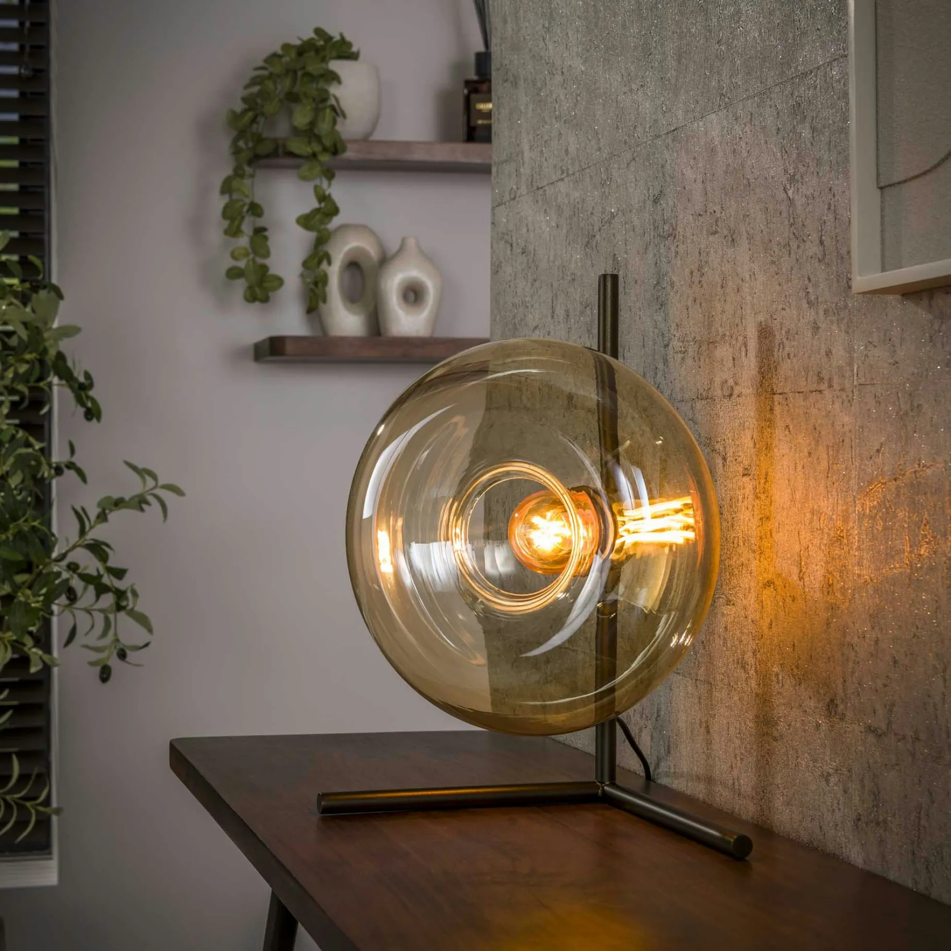 Lampe de table vintage anneau en verre ambré NIAGARA