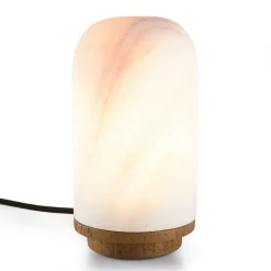 Lampe de table 10x10cm en pierre naturelle d'onyx et teck FOLELLI