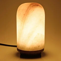 Lampe de table 10x10cm en pierre naturelle d'onyx et teck FOLELLI