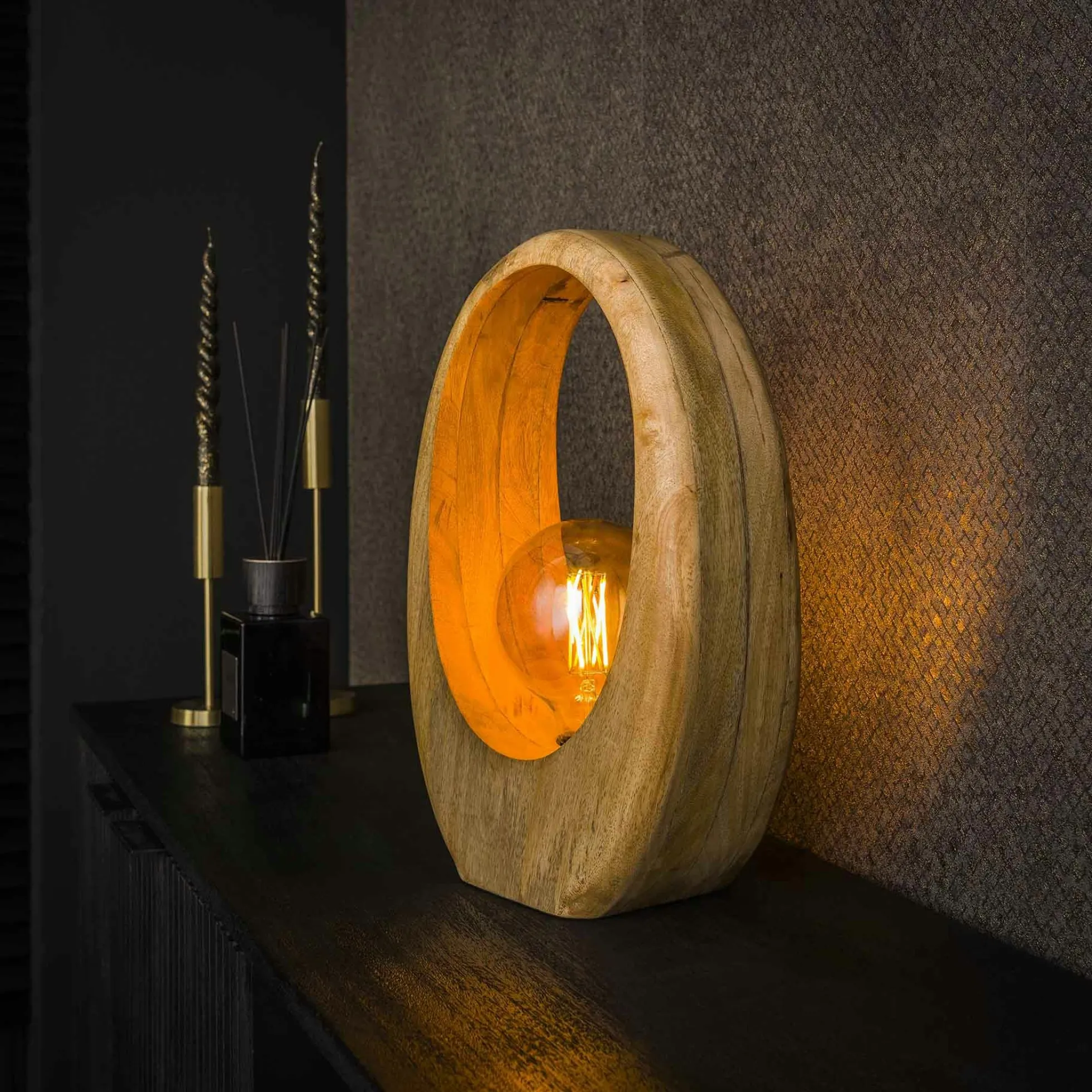 Lampe en bois de manguier forme organique H 43 cm LUCKNOW