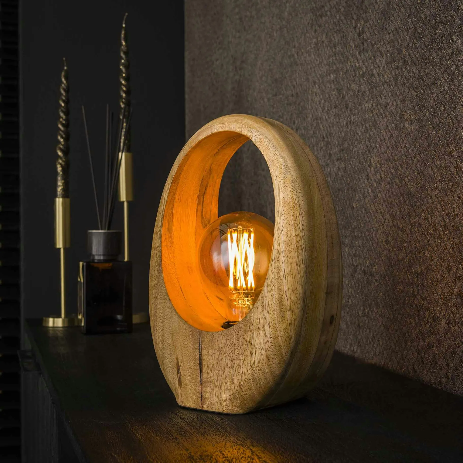 Lampe en bois de manguier forme organique H 30 cm LUCKNOW