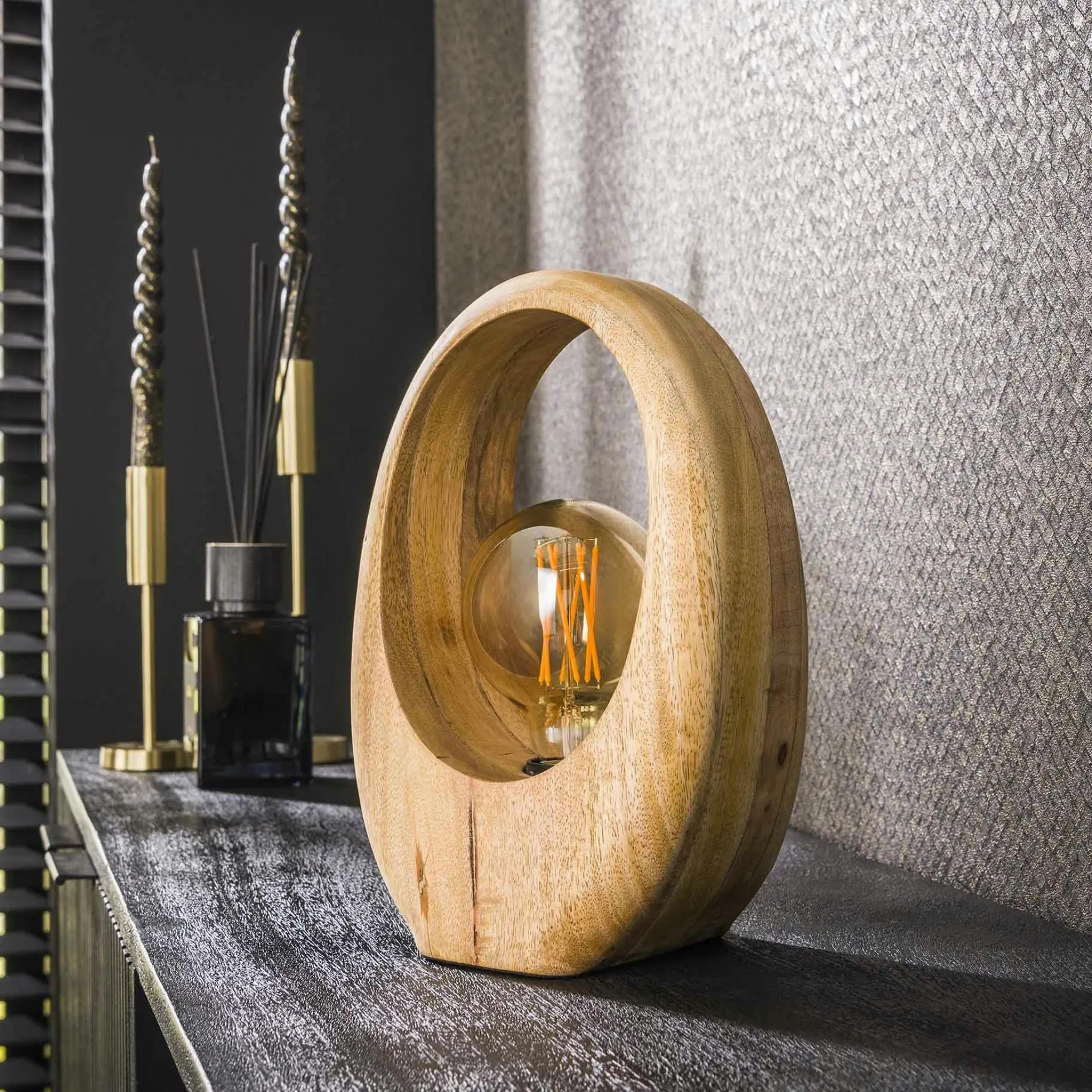 Lampe en bois de manguier forme organique H 30 cm LUCKNOW