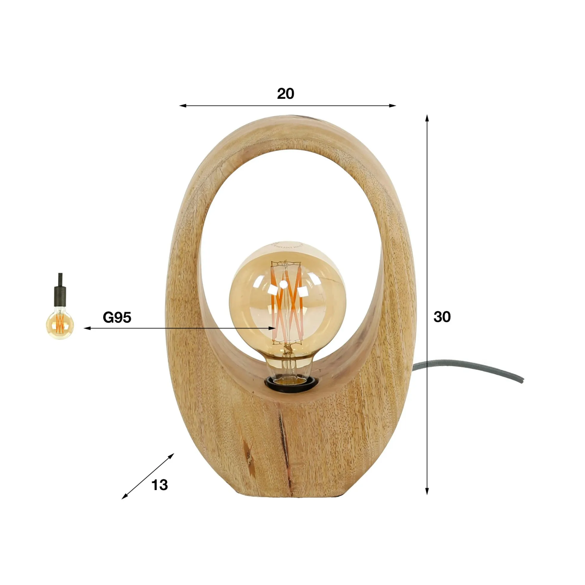 Lampe en bois de manguier forme organique H 30 cm LUCKNOW